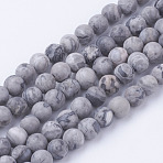 Natural Map Stone/Picasso Stone/Picasso Jasper Bead Strands, Frosted, Round, 4~4.5mm, Hole: 1mm, about 85~90pcs/strand, 14.9 inch(38cm)(G-G735-27F-4mm)