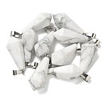 Natural Howlite Pointed Pendants, Faceted Bullet Shape Charms with 201 Stainless Steel Snap on Bails, Stainless Steel Color, 27~30.5x13x13mm, Hole: 4x7mm(G-B127-15P-03)