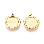 304 Stainless Steel Pendant Cabochon Settings, Ion Plating(IP), Nuggets, Real 18K Gold Plated, Tray: 10mm, 15.5x14x3mm, Hole: 1mm(X-STAS-T067-70B-G)