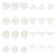 80Pcs 8 Style 201 Stainless Steel Filigree Pendants, Etched Metal Embellishments, Mixed Shapes, Stainless Steel Color, 21.5x27x0.3mm, Hole: 1.2mm, 10pcs/style(STAS-DC0014-73)