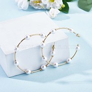 Shell Pearl Beaded Big Circle Stud Earrings, Alloy Half Hoop Earrings for Women, Golden, 65mm, Pin: 0.8mm(JE988A)