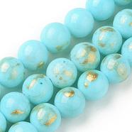 Natural Jade Beads Strands, with Gold Foil, Dyed, Round, Light Sky Blue, 4mm, Hole: 1mm, about 92~95pcs/strand ,14.96 inch(38cm)(G-F670-A03-4mm)