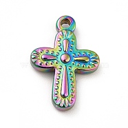 Ion Plating(IP) 304 Stainless Steel Pendants, Cross Charms, Rainbow Color, 19x13.5x3mm, Hole: 1.6mm(STAS-H172-11M)