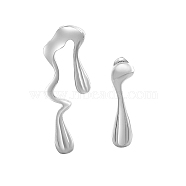 304 Stainless Steel Stud Earrings, Teardrop Asymmetrical Earrings, Stainless Steel Color, 38x13mm and 28x8mm(II9103-2)