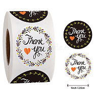 Paper Word Cartoon Sticker Rolls, Round Dot Self-adhesive Decals, for Gift Decoration, for Thanksgiving Day, Black, 25mm, 500pcs/roll(PW-WG47921-03)