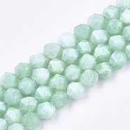 Natural Myanmar Jade/Burmese Jade Beads Strands, Star Cut Round Beads, Faceted, 8x7x7mm, Hole: 1mm, about 48pcs/strand, 14.9 inch(X-G-T108-27B)