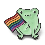 Alloy Enamel Pins, Rainbow Pride Flag Frog Brooches, Electrophoresis Black, 24x27x1.8mm(JEWB-P019-A02)