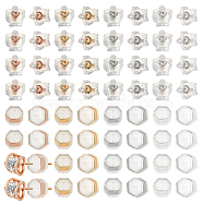 CHGCRAFT 64Pcs 8 Styles Silicone Ear Nuts, Earring Backs, with Brass Findings, Star & Hexagon, Clear, Mixed Color, 6x6~7x4.5~5mm, Hole: 0.7mm, 8pcs/style(SIL-CA0001-04)