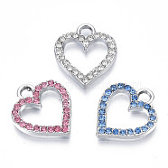 Alloy Charms, with Rhinestone, Cadmium Free & Lead Free, Heart, Mixed Color, 17x15x2mm, Hole: 2.5mm(PALLOY-S133-017-P)