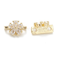 Rack Plating Brass Pave Cubic Zirconia Slide Charms, Cadmium Free & Lead Free, Long-Lasting Plated, Flower, Real 14K Gold Plated, 7x10x6mm, Hole: 1.4mm(KK-G464-03LG)