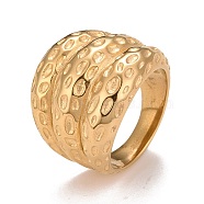 Ion Plating(IP) 304 Stainless Steel Textured Chunky Finger Ring for Women, Golden, US Size 7 1/4(17.5mm)(RJEW-B040-08B-G)