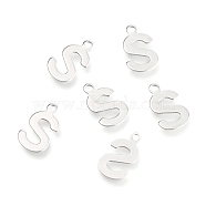 201 Stainless Steel Charms, Alphabet, Letter.S, 12.4x7.3x0.6mm, Hole: 1.4mm(X-STAS-C021-06P-S)