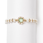 Glass & Shell Pearl Bead Bracele, Dainty Braided Beaded Bracelet for Women, Light Green, 7-1/2 inch(19cm)(BJEW-TA00180-01)