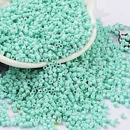 Baking Paint Glass Seed Beads, Cylinder, Pale Turquoise, 2x1.5mm, Hole: 1mm, about 50398pcs/pound(SEED-S042-05B-61)