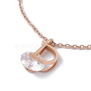 Crystal Rhinestone Initial Letter D Pendant Necklace, Ion Plating(IP) 304 Stainless Steel Jewelry for Women, Rose Gold, 15.79 inch(40.1cm)(NJEW-F298-02RG)