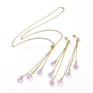 Stud Earrings & Pendant Necklaces Sets, with Heart Glass Charms, Brass Chain Chandelier Components Links & Cable Chains & Stud Earring Findings & Ear Nuts, with Cardboard Box, Pearl Pink, 470mm(SJEW-JS01075-01)