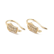 Leaf Rack Plating Brass Micro Pave Cubic Zirconia Earring Hooks, with Vertical Loop, Long-Lasting Plated, Cadmium Free & Lead Free, Real 14K Gold Plated, 16x5.5mm, Hole: 1.2mm, 20 Gauge, Pin: 0.8mm(KK-D083-15G)
