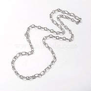 Unisex 304 Stainless Steel Textured Cable Chain Necklaces, with Lobster Claw Clasps, Stainless Steel Color, 29.33 inch(74.5cm)(STAS-L127-01P)
