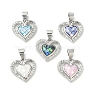 Rack Plating Brass Enamel Micro Pave Clear Cubic Zirconia Pendants, with Shell, Long-lasting Plated, Cadmium Free & Lead Free, Real 18K Gold Plated, Heart Charm, Platinum, Mixed Color, 14x14x3mm, Hole: 4x3mm(KK-K380-03P)