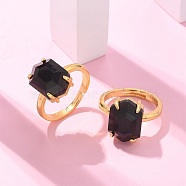 Hexagon Natural Obsidian Finger Rings, Golden Tone Brass Cuff Rings, Rack Plating, Long-Lasting Plated, Lead Free & Cadmium Free, Hexagon: 10x14mm, Inner Diameter: 17mm(RJEW-B113-02G-08)