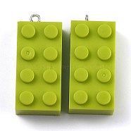 Opaque Acrylic Pendants, with Platinum Iron Loop, Long Rectangle Building Block Charms, Yellow Green, 36x16x11.5mm, Hole: 1.5mm(MACR-B0001-02B)