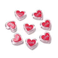 Printed Transparent Acrylic Beads, Heart with LOVE, Deep Pink, 17.5x20x5mm, Hole: 3mm(OACR-P017-B04)