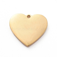 Vacuum Plating 304 Stainless Steel Stamping Blank Tag Charms, Manual Polishing, Heart, Golden, 12x13x2mm, Hole: 0.8mm(STAS-G215-12-G01)