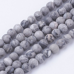 Natural Map Stone/Picasso Stone/Picasso Jasper Bead Strands, Frosted, Round, 4~4.5mm, Hole: 1mm, about 85~90pcs/strand, 14.9 inch(38cm)(G-G735-27F-4mm)