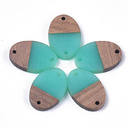 Resin & Walnut Wood Links connectors, Oval, Turquoise, 23x15.5x4mm, Hole: 1.8mm(RESI-S367-13E)
