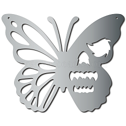 Iron Hanging Decors, Metal Art Wall Decoration, Butterfly with Skull, for Living Room, Home, Office, Garden, Kitchen, Hotel, Balcony, with Wall Anchor & Screw, Silver Color Plated, 240x300x1mm(AJEW-WH0306-002)