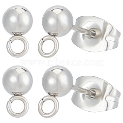 304 Stainless Steel Ball Post Stud Earring Findings, with Loop, with Ear Nuts, Stainless Steel Color, 16x4mm, Hole: 1.5mm, Pin: 0.8mm, 100Pcs/box(STAS-BBC0004-75A)