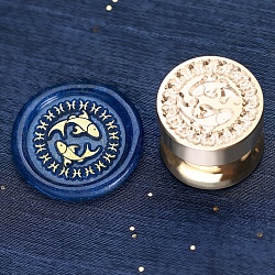 Golden Tone Round Wax Seal Brass Stamp Heads, for Wax Seal Stamp, Mini-Twelve Constellations Series, Pisces, 15x15mm, Hole: 7mm(AJEW-S087-02G-08)