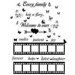 PVC Wall Stickers, Rectangle with Butterfly & Word Pattern, for Home Living Room Bedroom Decoration, Black, 200x290mm, 4pcs/set(DIY-WH0268-021)