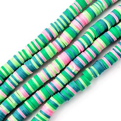 Handmade Polymer Clay Beads Strands, for DIY Jewelry Crafts Supplies, Heishi Beads, Disc/Flat Round, Spring Green, 6x0.5~1mm, Hole: 1.8mm, about 290~320pcs/strand, 15.75 inch~16.14 inch(40~41cm)(CLAY-R089-6mm-T02B-36)