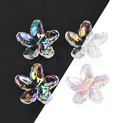 UV Plating Acrylic Beads Caps, Iridescent, Flower, Colorful, 37x38.5x10mm, Hole: 1.4mm(TACR-S161-07)