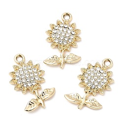 UV Plating Alloy Rhinestone Pendants, Cadmium Free & Lead Free, Sunflower Charms, Golden, 23.5x14x3mm, Hole: 2mm(PALLOY-A004-05G)