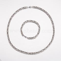304 Stainless Steel Jewelry Sets, Byzantine Chain Necklaces and Bracelets, Stainless Steel Color, 23.23 inches(590mm); 9 inches(230mm)(SJEW-K061-01P-6mm)