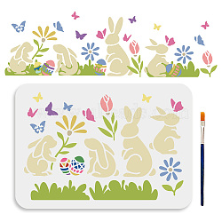 US 1Pc Easter PET Hollow Out Drawing Painting Stencils, with 1Pc Art Paint Brushes, for DIY Scrapbook, Photo Album, Rabbit, 297x210mm(DIY-MA0003-40E)