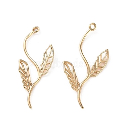 Brass Pendants, Leaf Charms, Real 18K Gold Plated, 28.5x14x1mm, Hole: 1mm(KK-L266-01B-G)