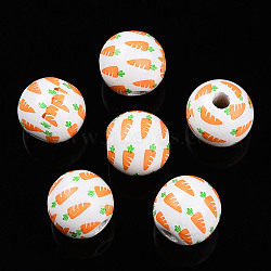 Easter Theme Printed Wood Beads, Round, Sandy Brown, 14.5~15x15.5~16.5mm, Hole: 4~4.5mm(WOOD-T032-22B)