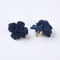 Cloth Pendant Decorations, with Acrylic Findings, Flower, Prussian Blue, 25~30x28~35mm, Hole: 2mm(FIND-P026-D03-1)