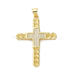 Brass Micro Pave Clear Cubic Zirconia Pendants, Real 18K Gold Plated, Cross, Cross, 36x26x2.5mm, Hole: 5x3.5mm(KK-A212-06D-G)