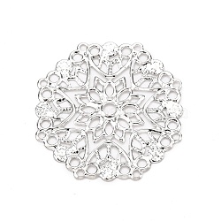 Iron Filigree Joiners Links, Etched Metal Embellishments, Flower, Platinum, 33x33x0.5mm, Hole: 1.5~2.5mm(IFIN-N011-04P)