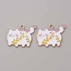 Golden Plated Alloy Enamel Pendants, Cat Shape, 21x26x1mm, Hole: 1.8mm(ENAM-WH0001-39G-05)