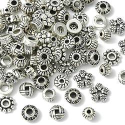 100Pcs 10 Styles Tibetan Style Alloy Spacer Beads, Mixed Shapes, Antique Silver, 5~7x2~4mm, Hole: 1~3mm, 10pcs/style(TIBEB-YW0001-14-1)