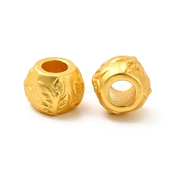 Rack Plating Alloy European Beads, Large Hole Beads, Lead Free & Cadmium Free & Nickel Free, Rondelle with Leaf, Matte Gold Color, 10x10x8.5mm, Hole: 4.5mm(PALLOY-F287-41MG)