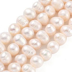 Natural Cultured Freshwater Pearl Beads Strands, Potato, PeachPuff, 7~8mm, Hole: 0.6mm, about 26pcs/strand, 6.69 inch(17cm)(PEAR-C003-09D)