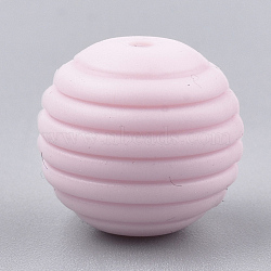 Food Grade Eco-Friendly Silicone Beads, Chewing Beads For Teethers, DIY Nursing Necklaces Making, Round, Pink, 15x14mm, Hole: 2mm(X-SIL-T050-05H)