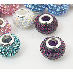 Resin Rhinestone Beads, with Silver Color Brass Double Cores, Grade A, Rondelle, Mixed Color, 10x7mm, Hole: 2.5mm(CPDL-H001-10x7mm-M)