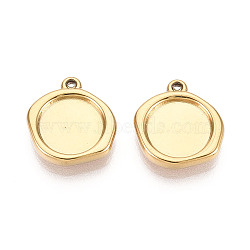 304 Stainless Steel Pendant Cabochon Settings, Ion Plating(IP), Nuggets, Real 18K Gold Plated, Tray: 10mm, 15.5x14x3mm, Hole: 1mm(X-STAS-T067-70B-G)